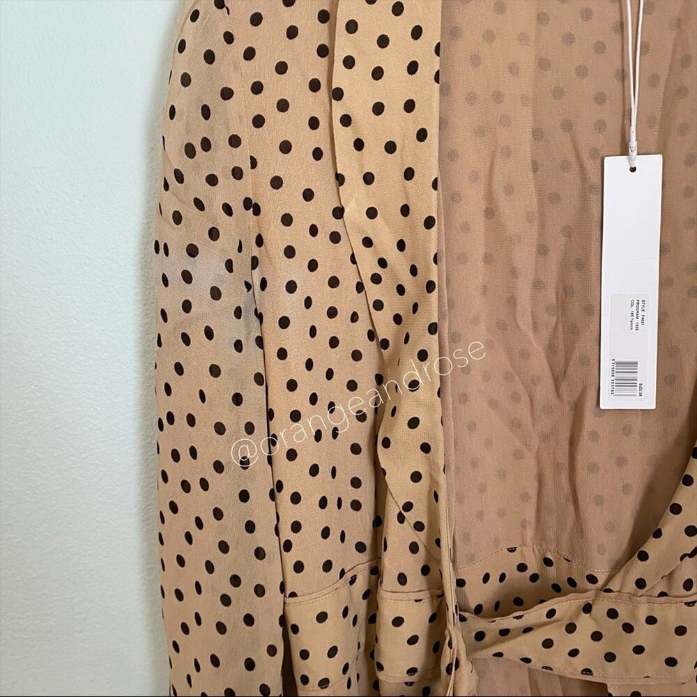 NWT GANNI Tan Black Polka Dot Wrap Maxi Dress 38 M - Picture 3 of 16